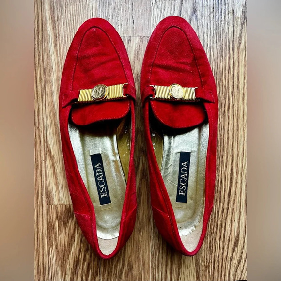 Escada Women's Shoes Suede Red/Orange Loafers Flats Size 8 - VINTAGE - Picture 1 of 9